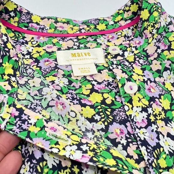 Maeve Blouse Long-Sleeve Blouse By Anthropologie Cotton Floral Print Small Multi - Picture 4 of 13